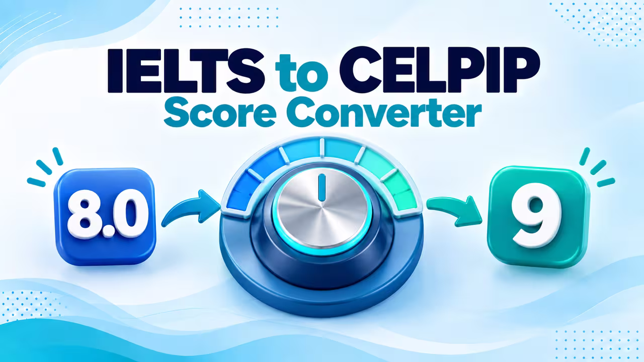 Score conversion dial between IELTS 8.0 and CELPIP 9